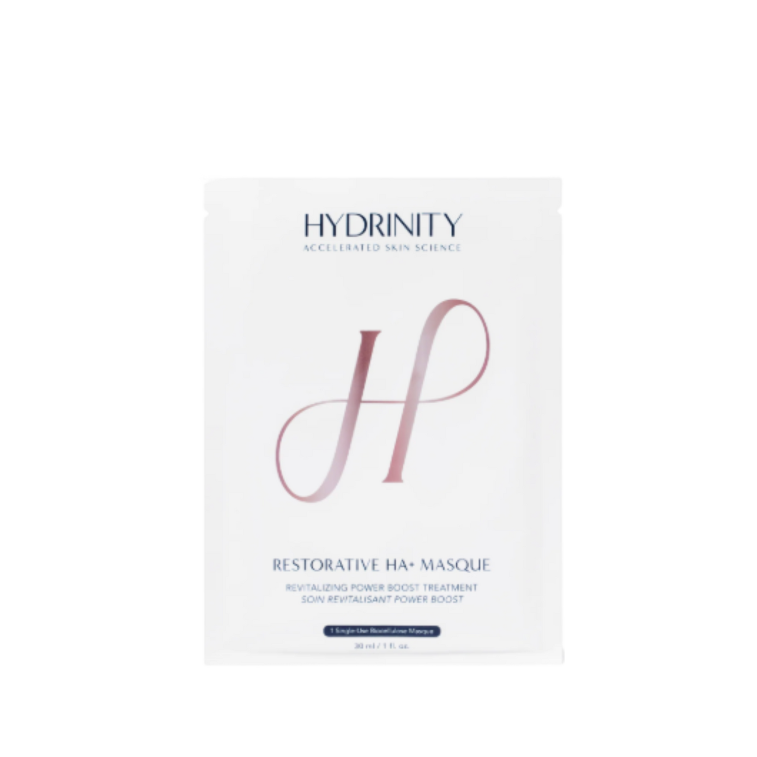 Hydrinity Restorative HA+ Masque, a biocellulose sheet treatment delivering deep hydration and microbiome support