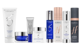 Collection of skincare products from various brands on a white background