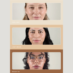 Three different skin tone samples on a gray background