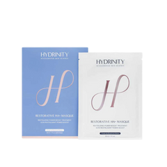 Hydrinity Restorative HA+ Masque, a biocellulose sheet treatment delivering deep hydration and microbiome support