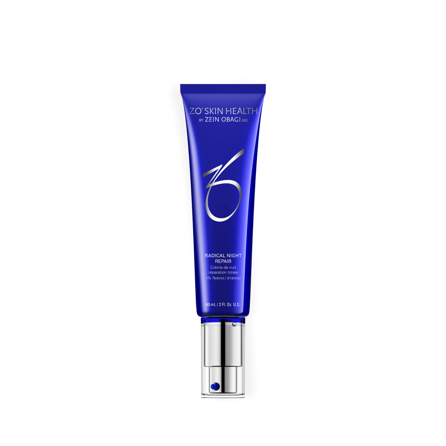 Close‑up of ZO Skin Health Radical Night Repair cream — formulated with 1% encapsulated retinol, vitamins C, E, and A, and soothing botanicals, at Awaken Medical Aesthetics